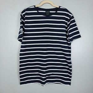 Helly Hansen Breton Striped Organic Cotton T Shirt Mens XL Navy White Casual Tee